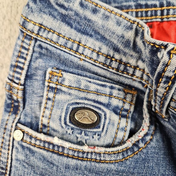 Womens Blue Denim Resalsa Skinny Ankle Jean Size 27 Stretch Faded Star Charm Zip - Picture 8 of 14